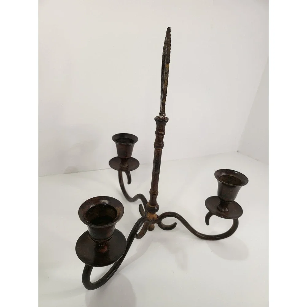 Vintage 3 Arm Metal Candelabra Taper Candle Holder Dark Bronze Finish 11.5in